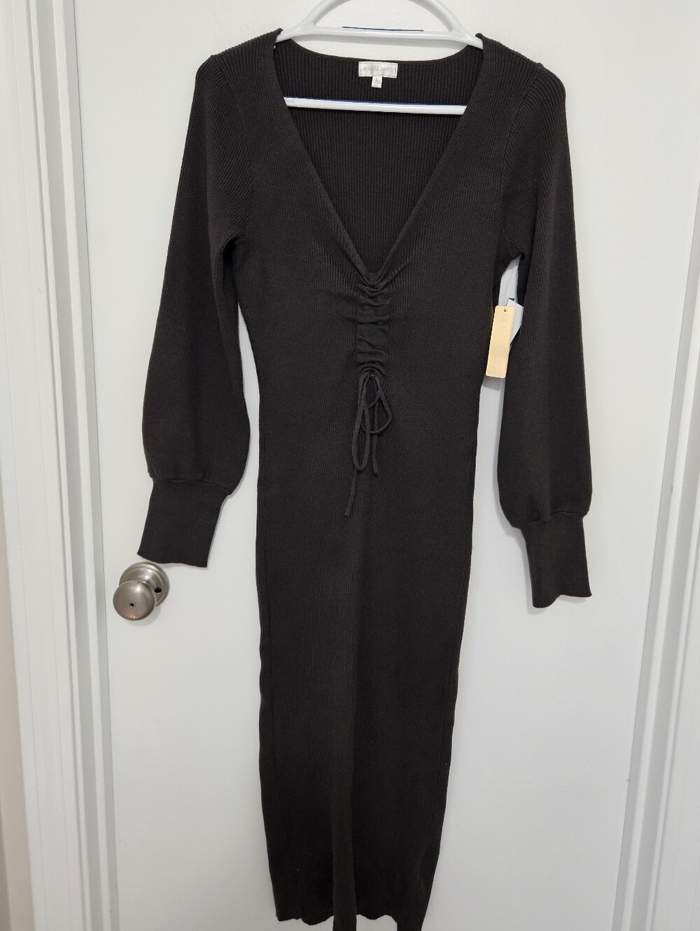 Riley & James Brown V-Neck Ruched Knit Midi Dress Junior Size Large